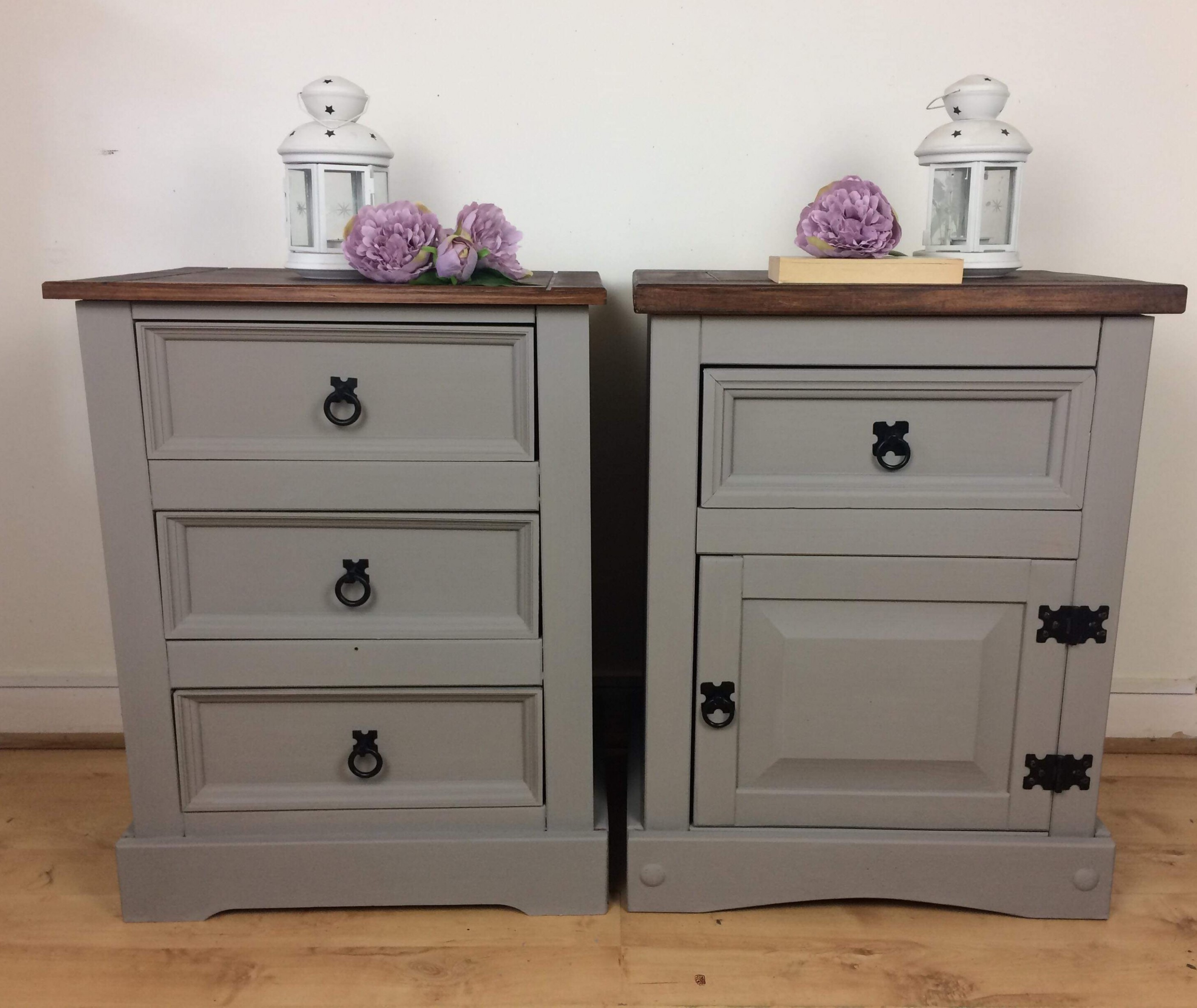 A Pair Of Rustic Mexican Corona Pine Bedside Table, Chest Of Drawers Hand Painted In Annie Sloan French Linen Chalk Paint Upcycled How To Use Chalk Paint On Pine Wood