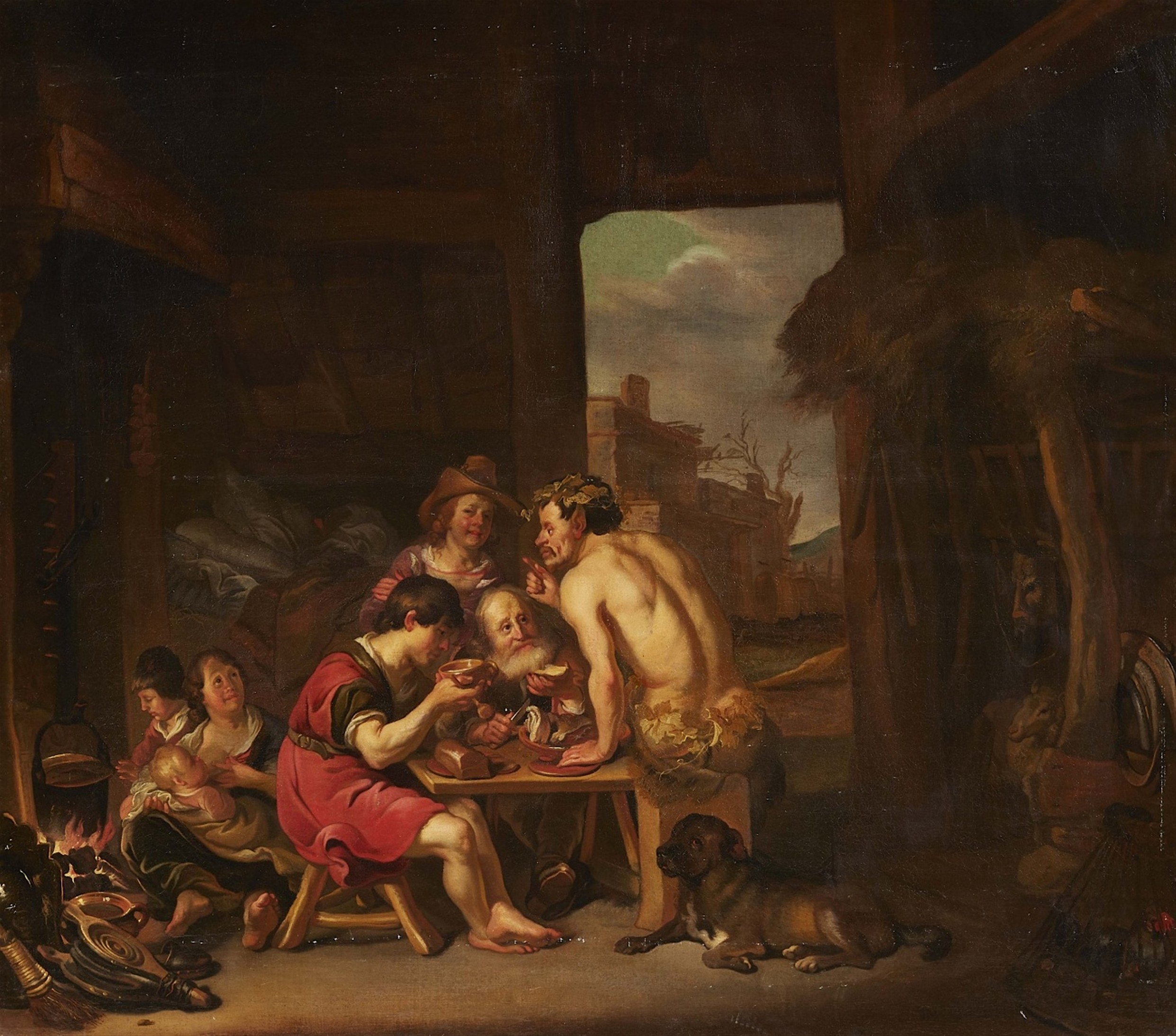 A Satyr And A Peasant Family In An Interior Family Painting Cles
