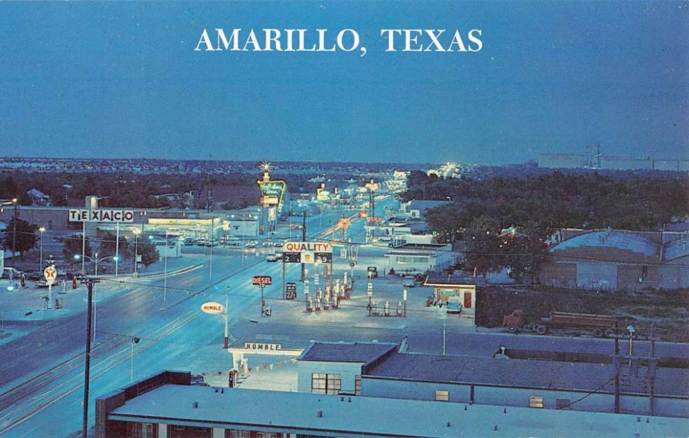 Amarillo Texas Rt 66 Street Scene Birdseye View Vintage ..