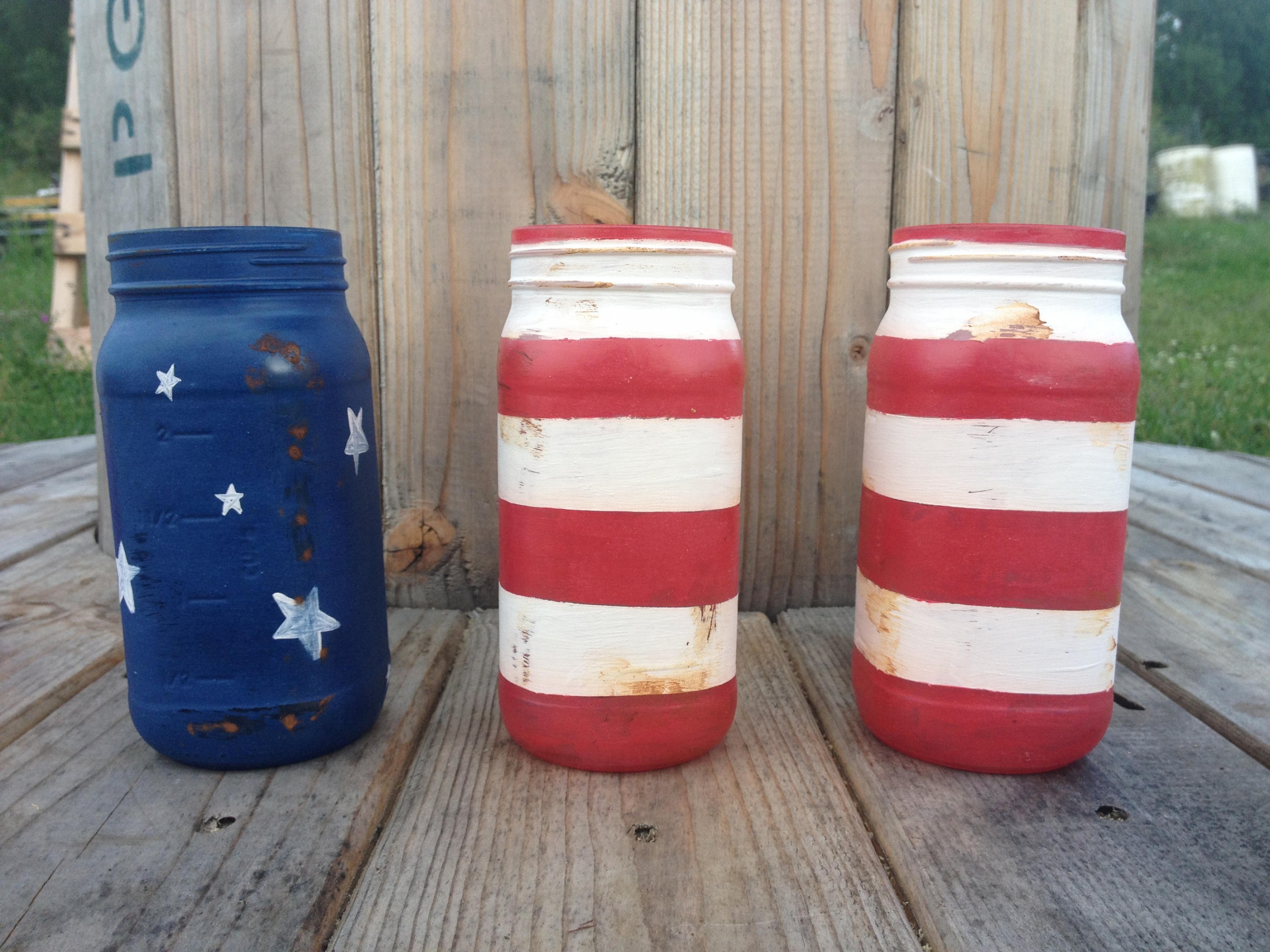 American Flag Mason Jars, Patriotic Decor, Red White & Blue Jars, Distressed Jars, 10th Of July Decor, Americana Decor, Painted Ball Jars Where To Buy Americana Decor Chalk Paint