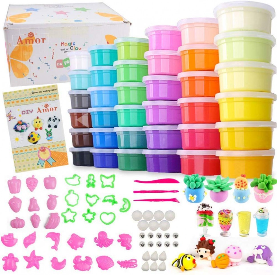 Amor 1110 Colors Air Dry Clay Safety Ultra Light Diy Modeling Magic Clay With Tools For Children (110.110oz 110