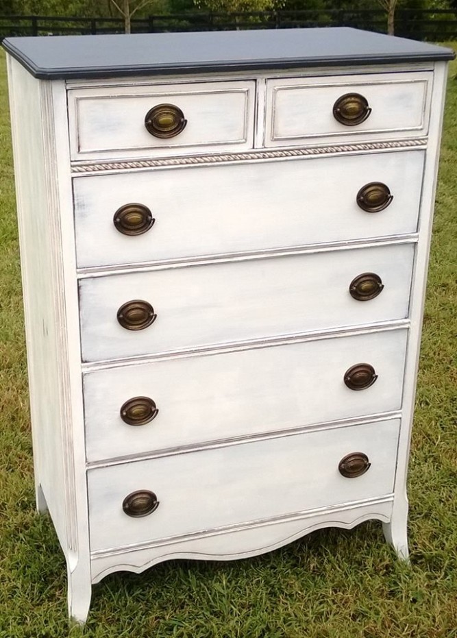 Antique Chest Of Drawers Refinished In Graphite And Pure ..