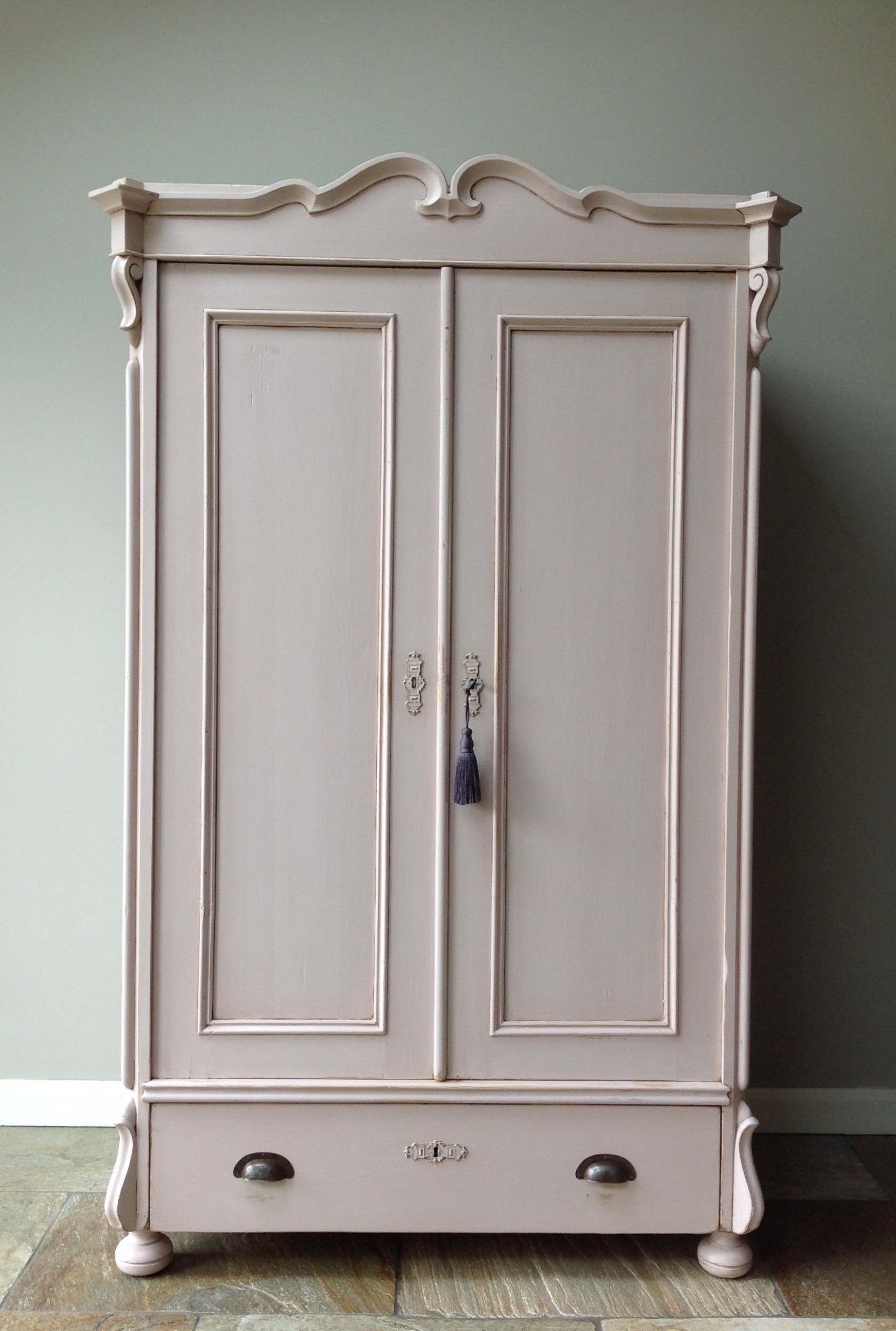 Antique Continental Hand Painted Blush Dusky Pink Pine Wardrobe Armoire Hall Cupboard Kids Annie Sloan Chalk Paint Antoinette Reers For Annie Sloan Chalk Paint