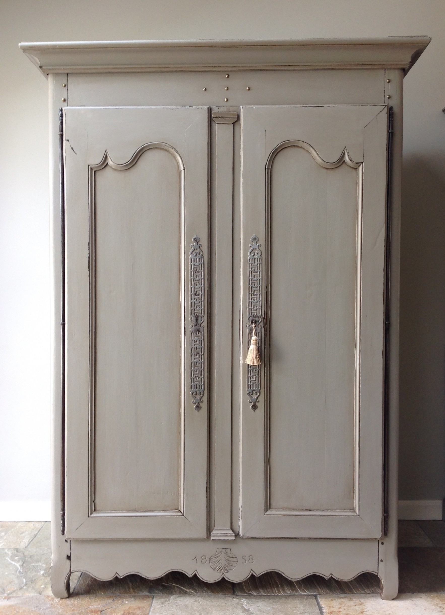 Antique French Grey Painted Housekeepers Armoire Wardrobe Linen Press Cupboard Annie Sloan French Linen Paint Similar To Annie Sloan French Linen