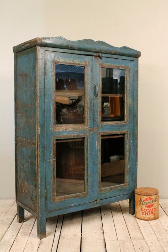 Antique Indian Chippy Deep Turquoise Blue Bathroom Kitchen ..