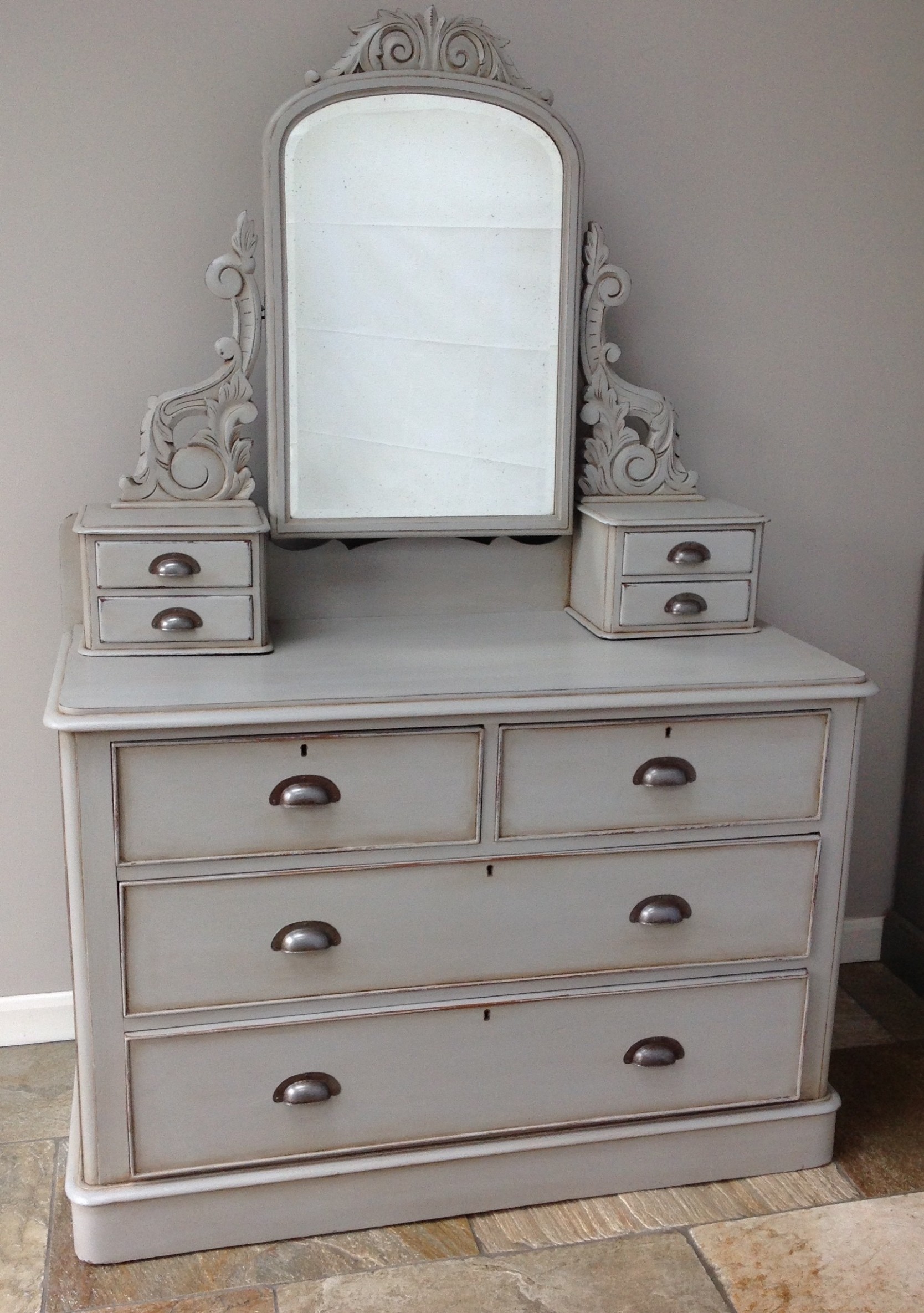 Antique Victorian Dressing Table With Mirror Chest Of Drawers Storage Cupboard Painted Grey Annie Sloan Chalk Paint Annie Sloan Chalk Paint Gray