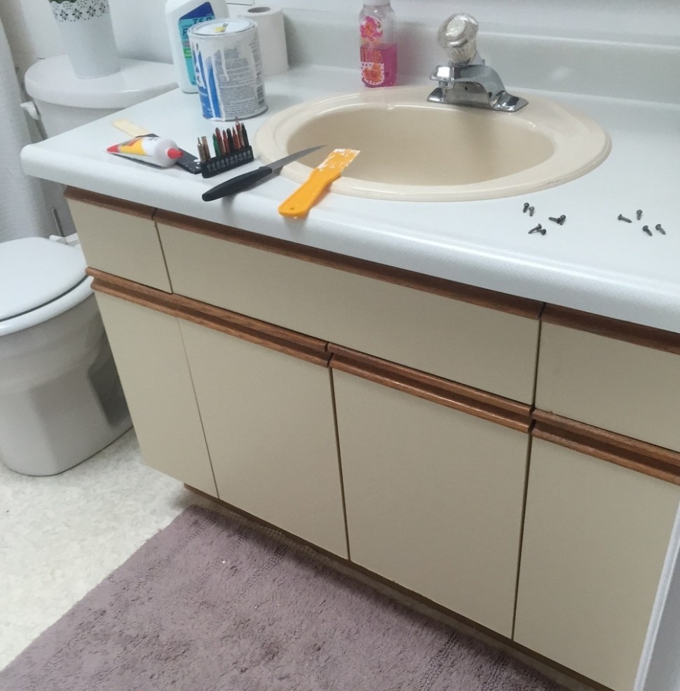 Bathroom Update + How To Paint Laminate Cabinets — The Penny Drawer Can You Chalk Paint Metal Cabinets