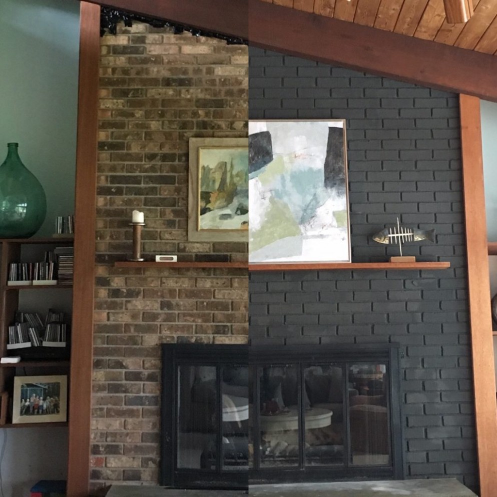 Before + After: A Diy Graphite Brick Fireplace Makeover | Chalk ..