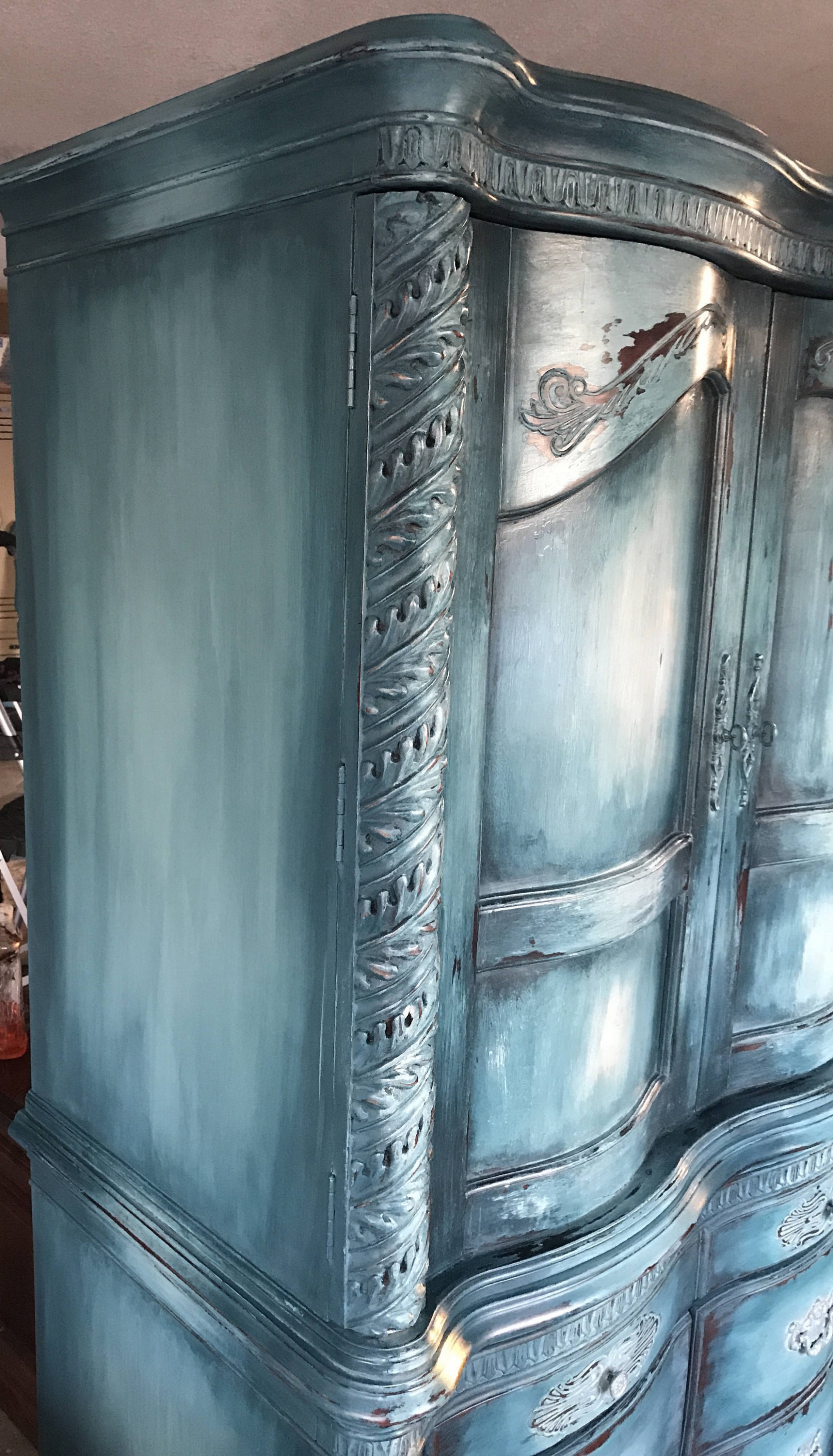 Boho Chic Armoire Distressed Gorgeous Deep Teal,layered Paint ..
