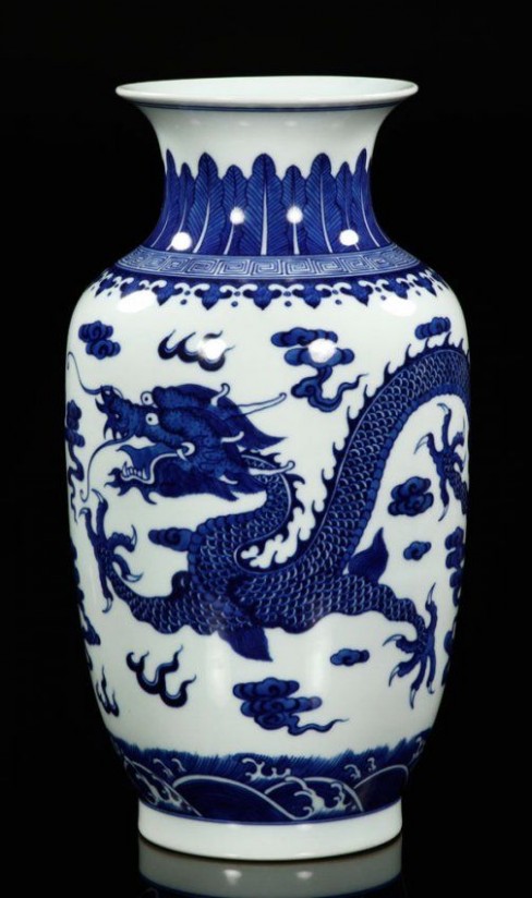 Chinese Blue And White Porcelain Dragon Vase. Blue And ..