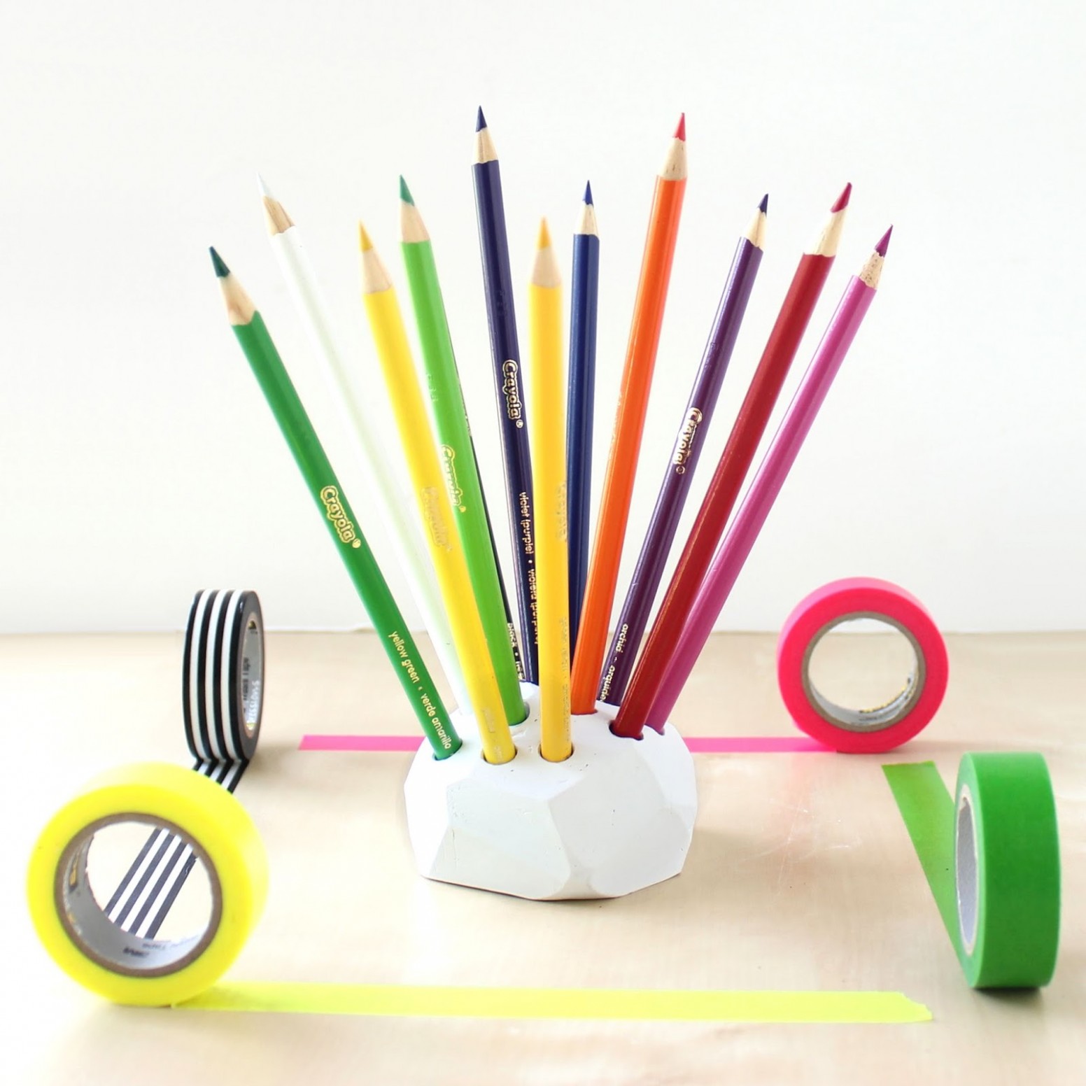 Geometric Colored Pencil Holder Lines Across How To Seal Air Dry Clay After Painting