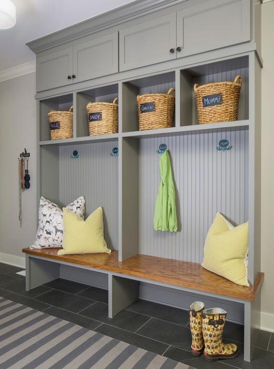 Gray Mudroom Lockers With Beadboard Trim Contemporary ..