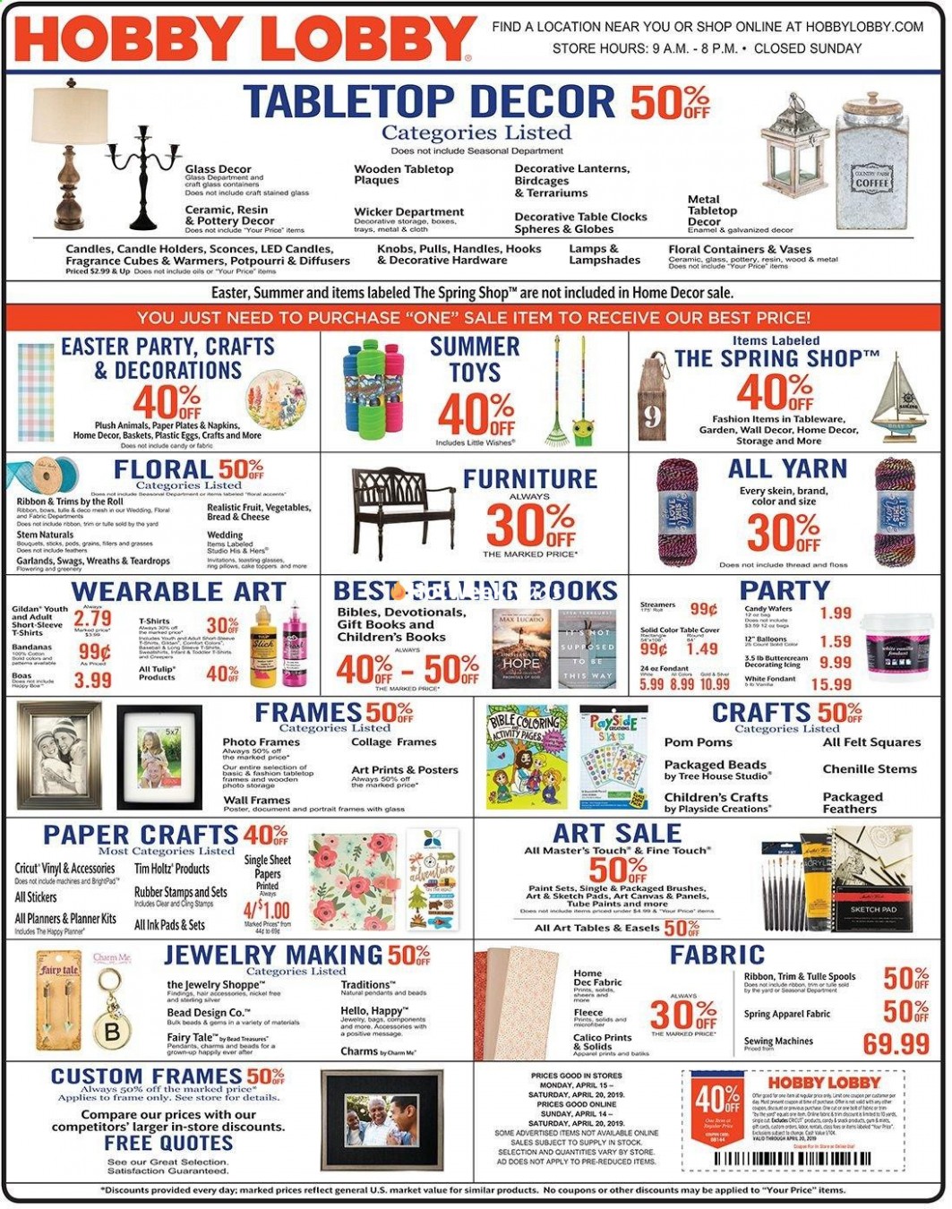 Hobby Lobby Weekly Ad & Flyer April 7 To 7 Hobby Lobby New Furniture