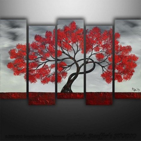 Large Abstract Modern Landscape Tree Art Black White Red ..
