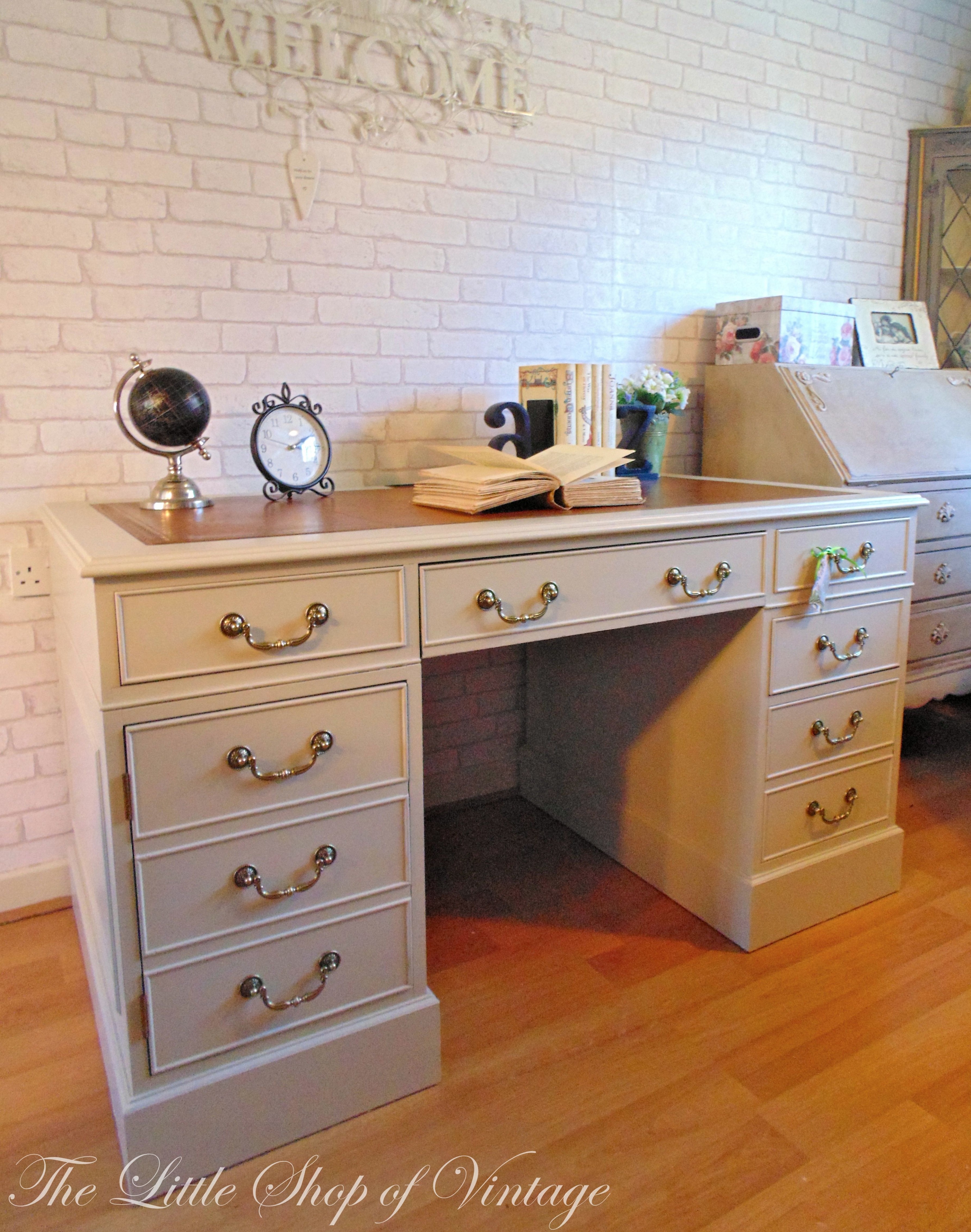 Large Partners Twin Pedestal Desk Painted In Farrow & Ball Old ..