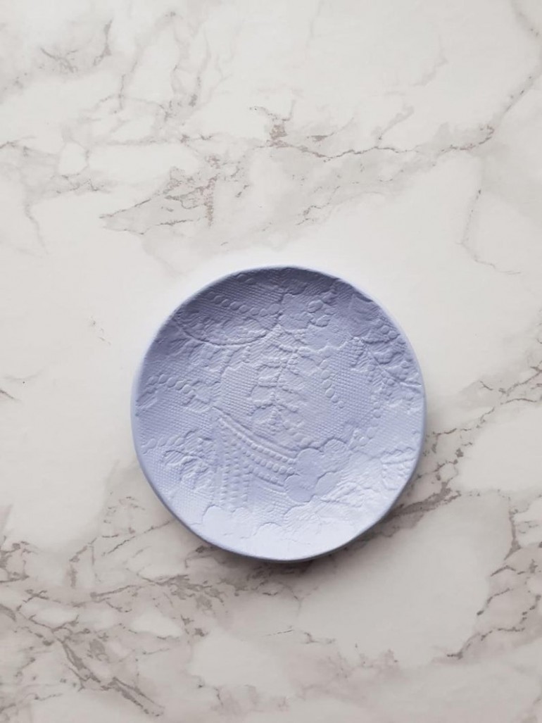 Lilac Handmade Lace Print Ring Dish/trinket Dish Seal Air Dry Clay Before Painting