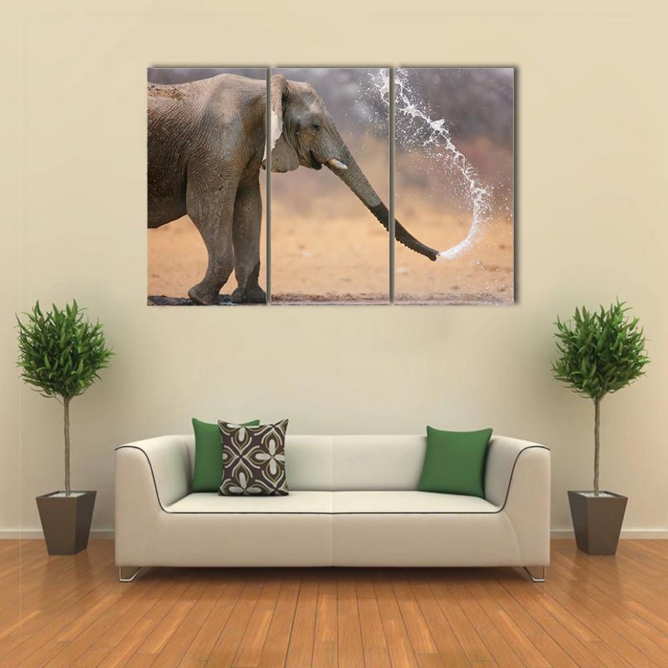 Little Elephant Spraying Water Multi Panel Canvas Wall Art Spray Painting Cles Near Me