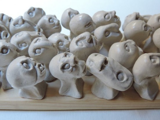 Modern Wall Art Sculpture Air Dry Clay Heads On Wooden Panel Painting Air Dry Clay Sculptures