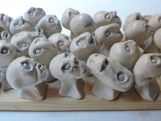 Modern Wall Art Sculpture Air Dry Clay Heads On Wooden Panel Painting Air Dry Clay With Acrylic