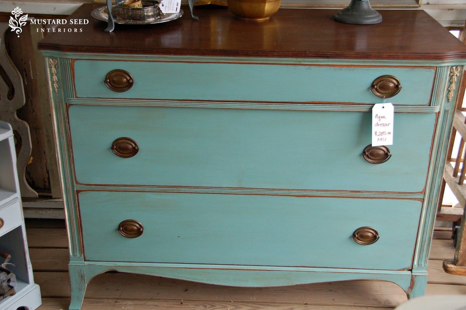 Mustard Seed Antiques Blue Dresser With Dark Top, Chalk Paint ..