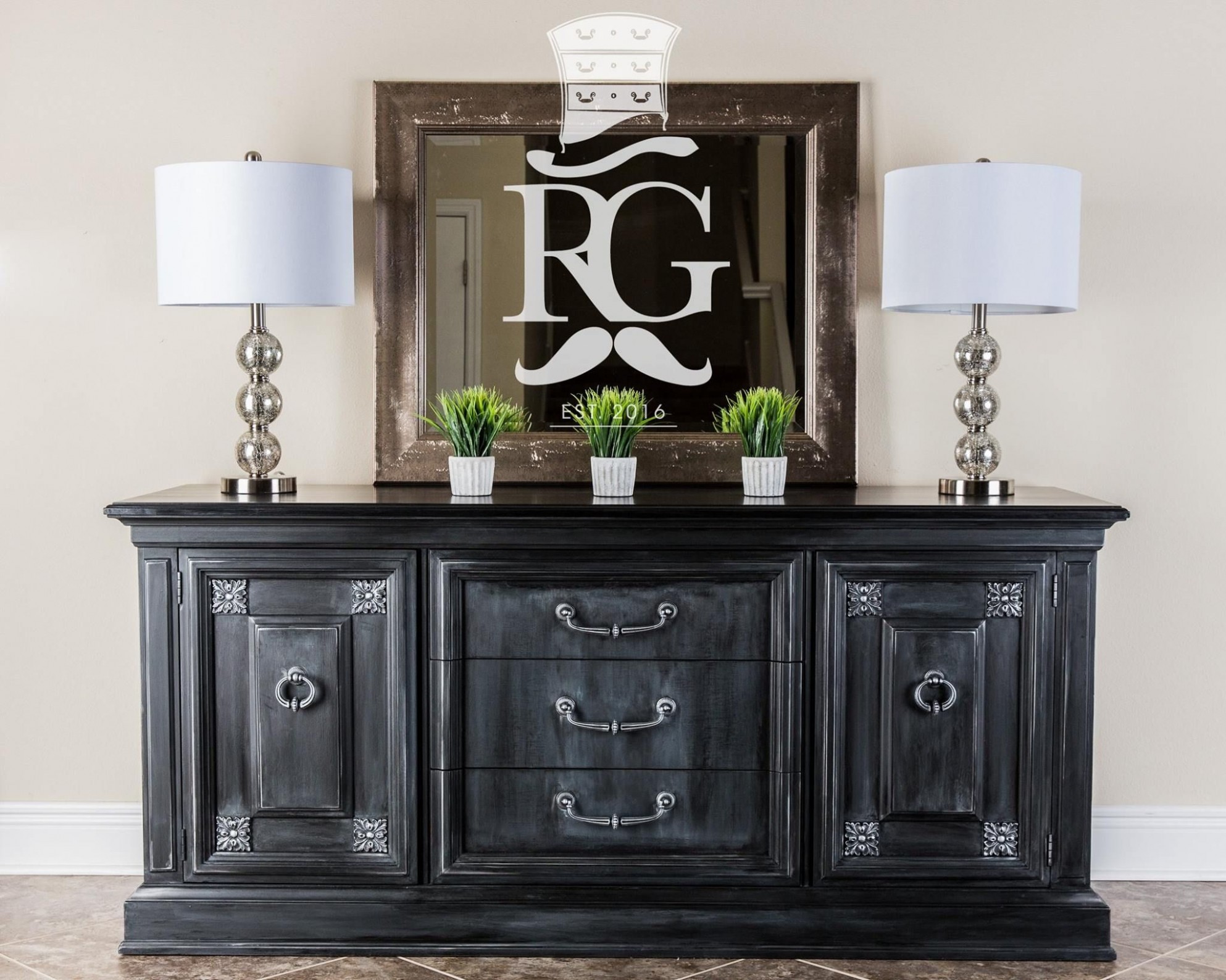 One Of My New Finishes I , "castle Black". Credenza / Buffet Painted In