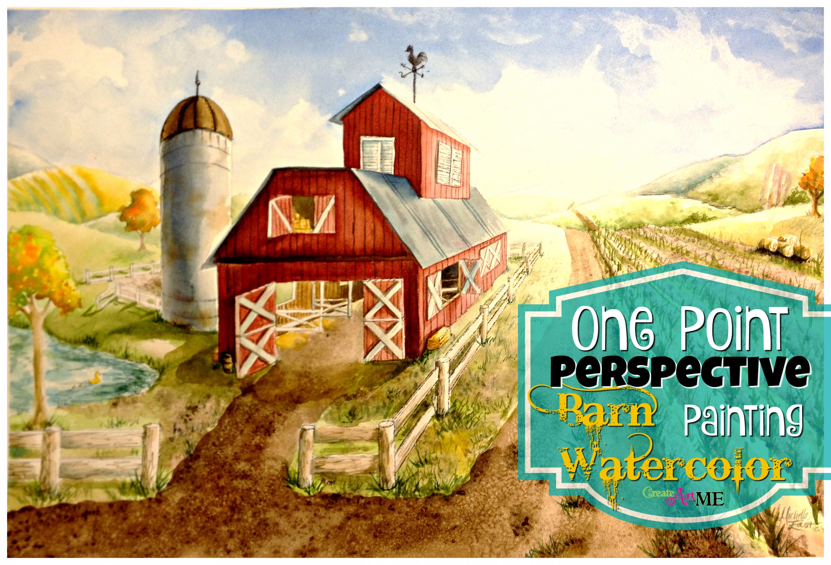 One Point Perspective Barn Watercolor Painting Lesson Create Art ..