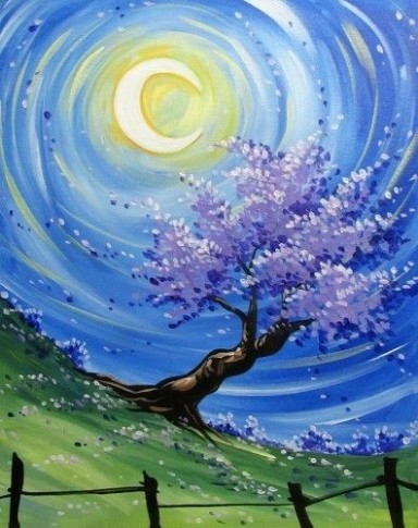 Paint Nite. Nocturnal Moon Purple Blossom Tree. B… In 2019 ..