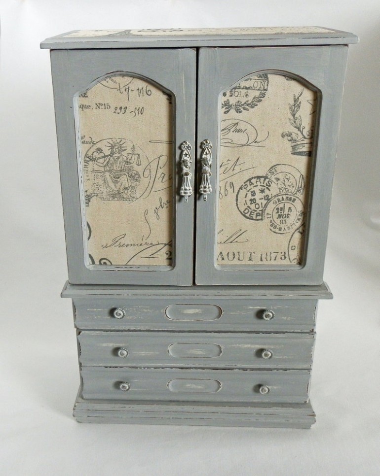 Paris Jewelry Armoire Jewelry Box French Jewelry Chest Hand Painted Annie Sloan Chalk Paint Paris Grey Upcycled French Country Annie Sloan Chalk Paint Paris Grey With White Wax