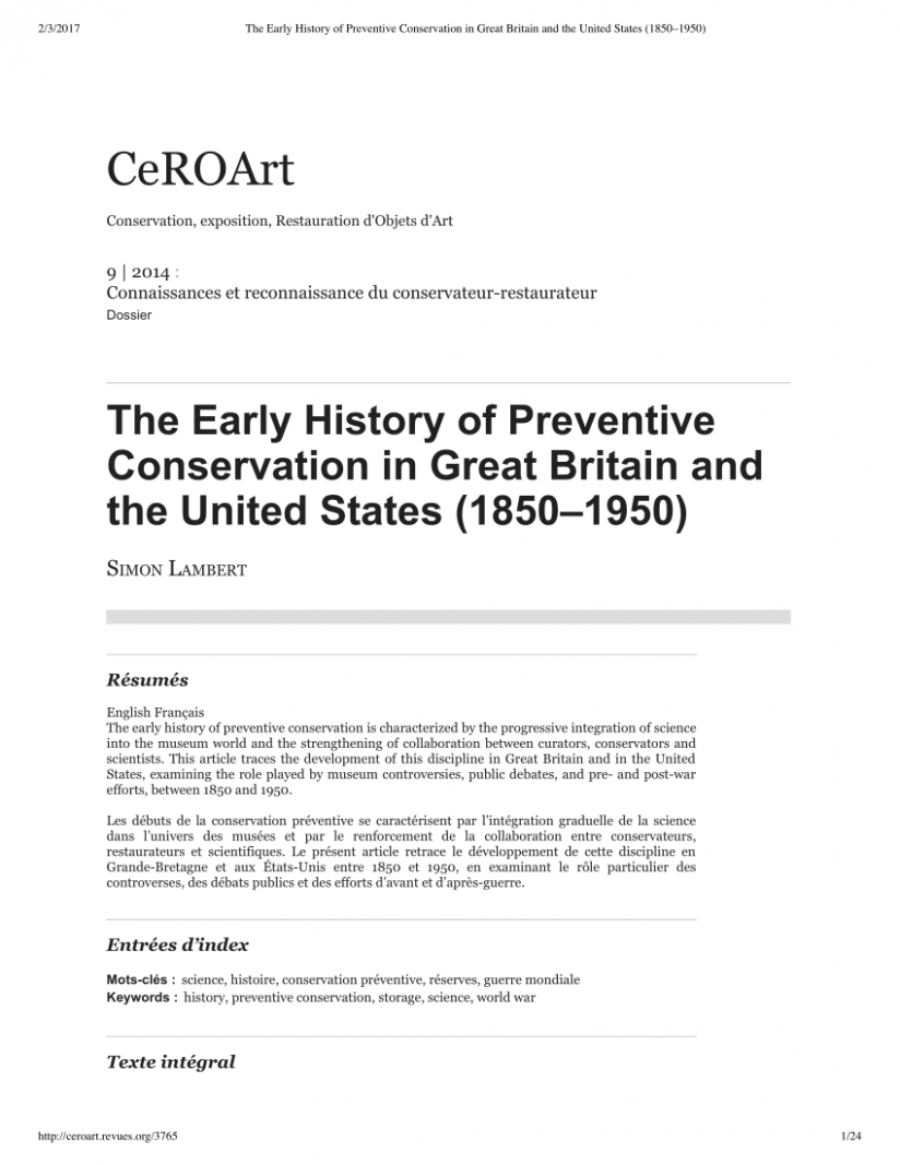 Pdf) The Early History Of Preventive Conservation In Great Britain ..