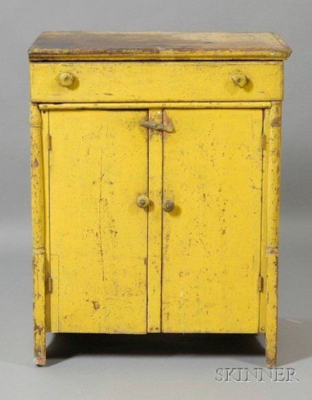 Pine Chrome Yellow Painted Cupboard With Drawer ..