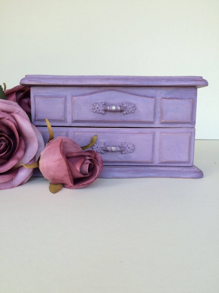 Shabby Chic Jewellery Box Upcycled Trinket Storage Purple Chalk Painted Vintage Jewelry Drawer Wooden Jewellery Box Gift For Her Annie Sloan Chalk Paint Cles