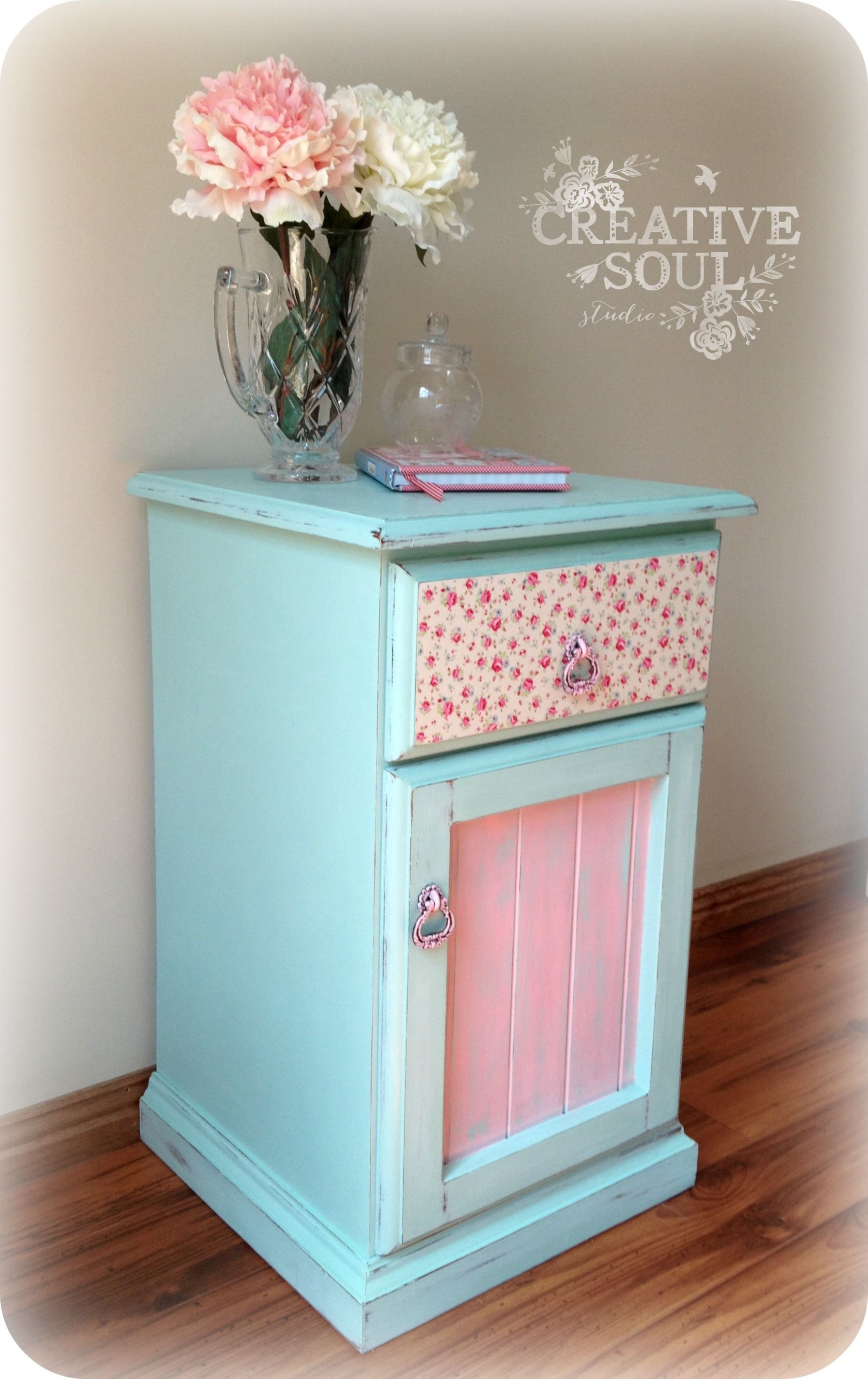 Shabby Floral Bedside Table, Decoupaged Drawer Front And Painted ..