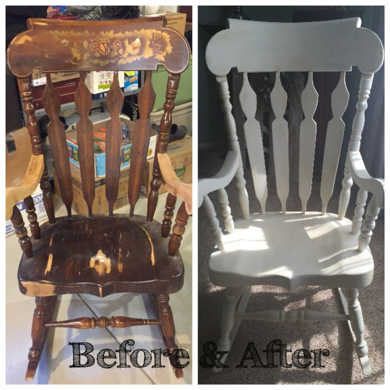 Solid Wood Rocking Chair Restored. Painted White With Chalk Paint ..