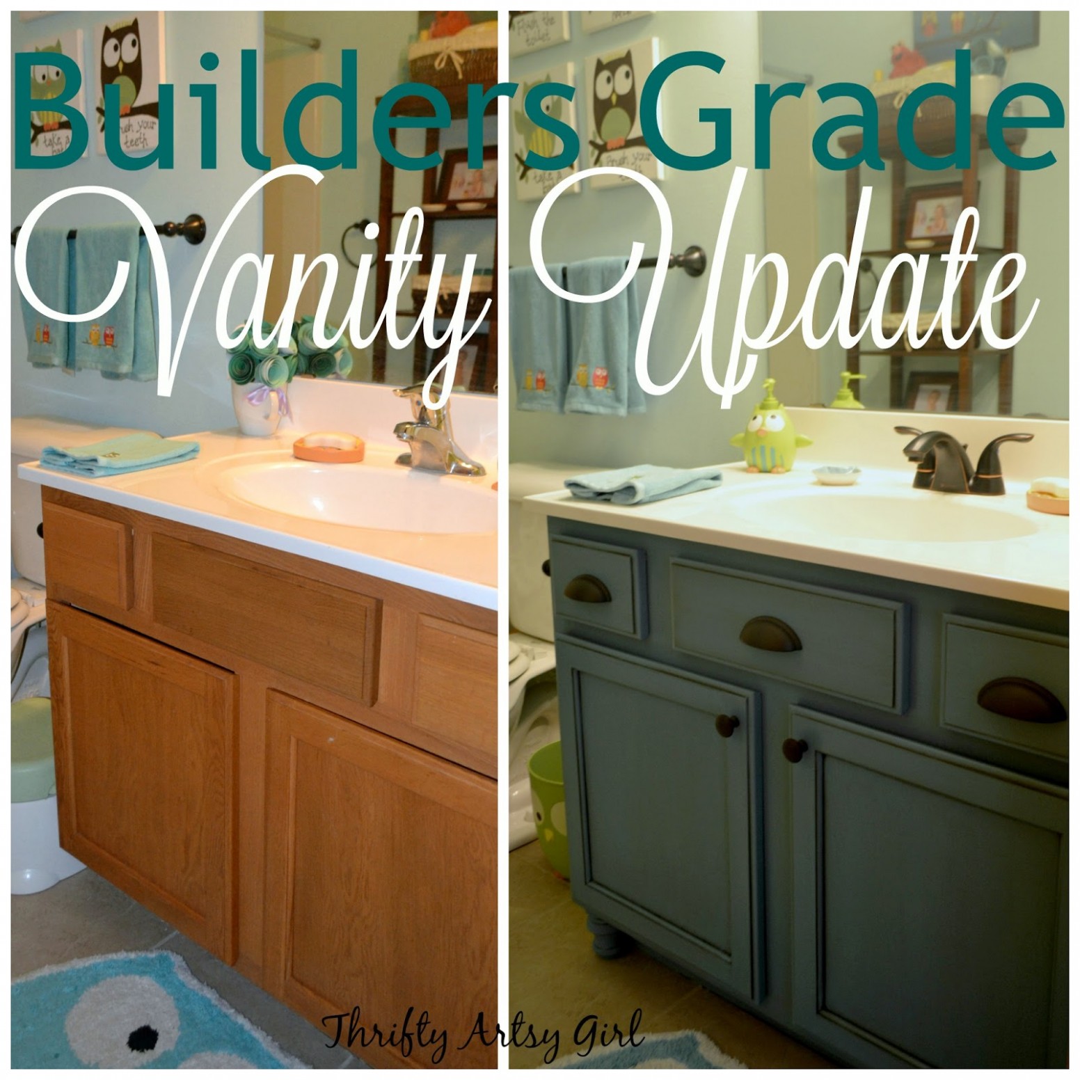 Thrifty Artsy Girl: Builders Grade Teal Bathroom Vanity And Faucet ..