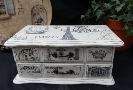 Upcycled Jewelry Box Paris Theme Wood Finished In Annie Sloan How To Use Chalk Paint To Look Like Wood