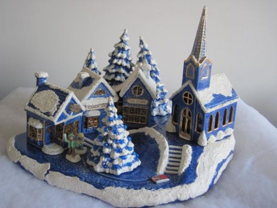 Vintage Blue And White Hand Made Ceramic Christmas Village ..