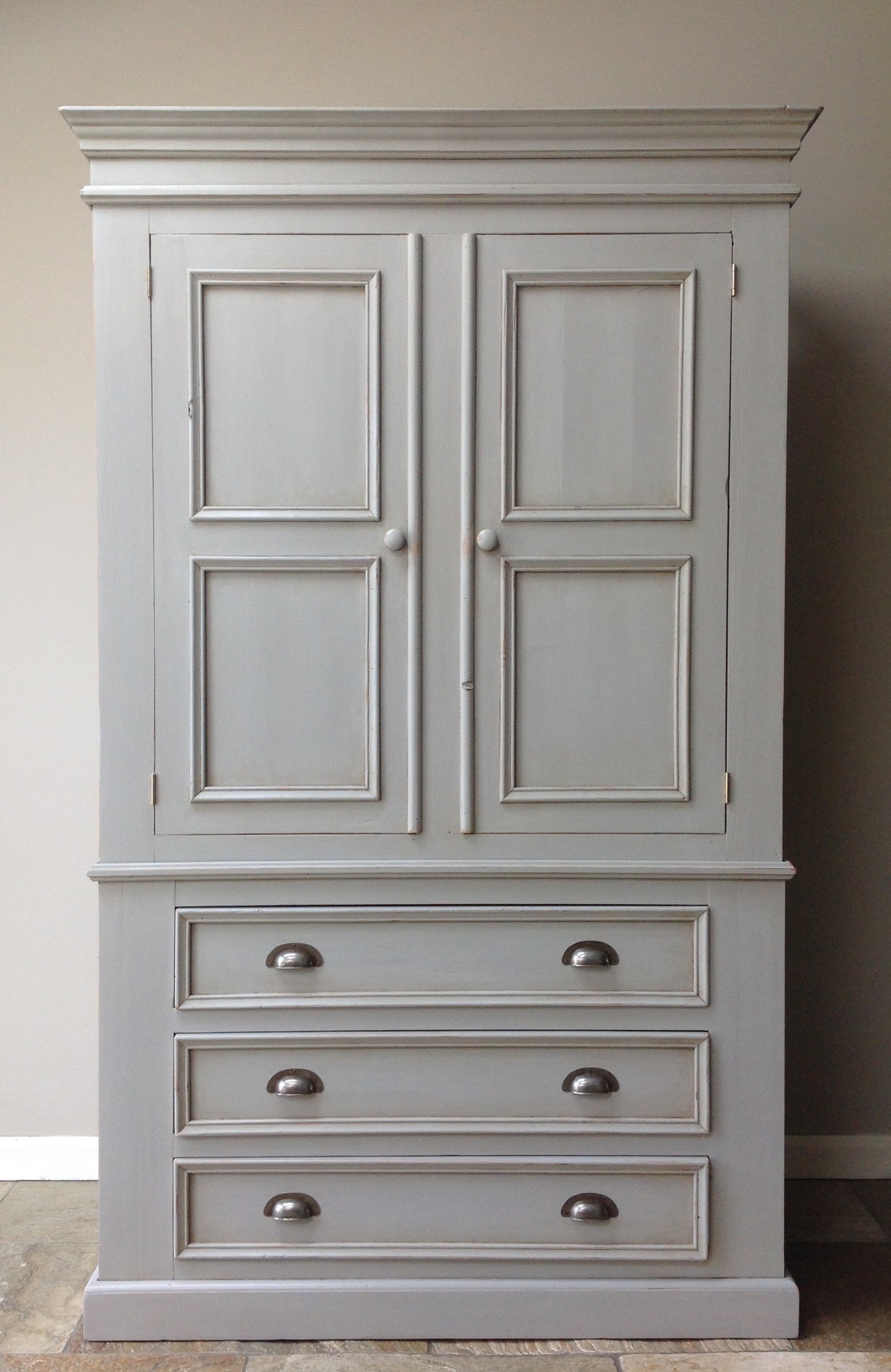 Vintage Farmhouse Country Rustic Painted Grey Wardrobe Linen Press Solid Pine Hall Cupboard Cottage Chic Annie Sloan Chalk Paint Paris Grey Annie Sloan Chalk Paint Reers Uk