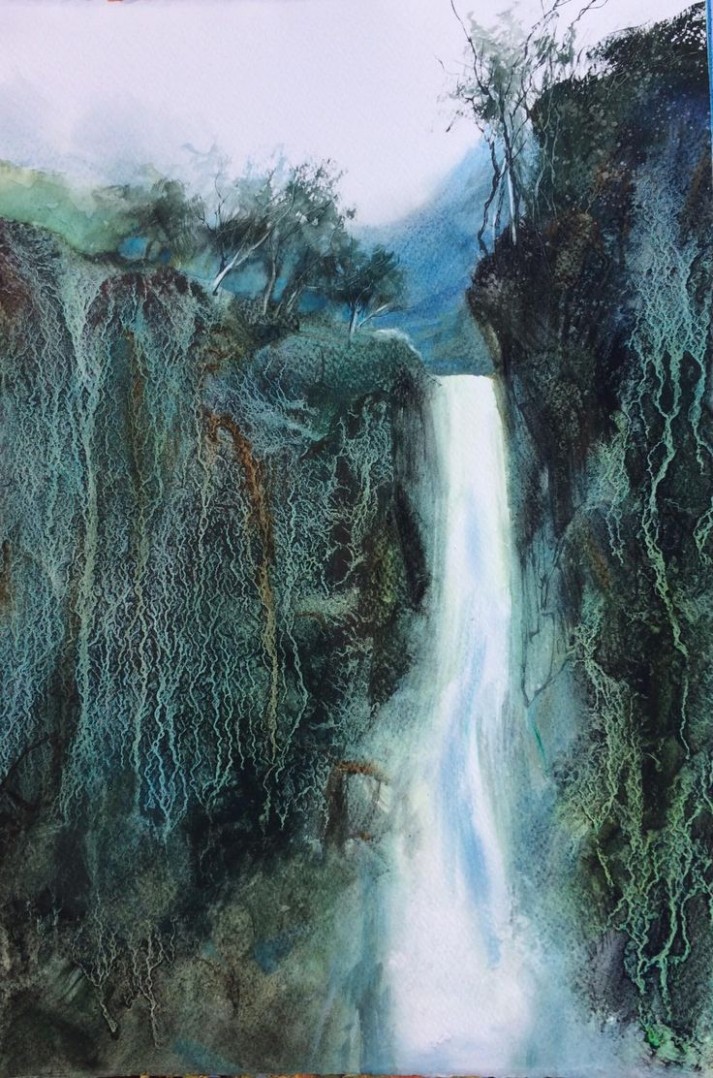 Waterfall, Granulation In Watercolour. | Abstract ..