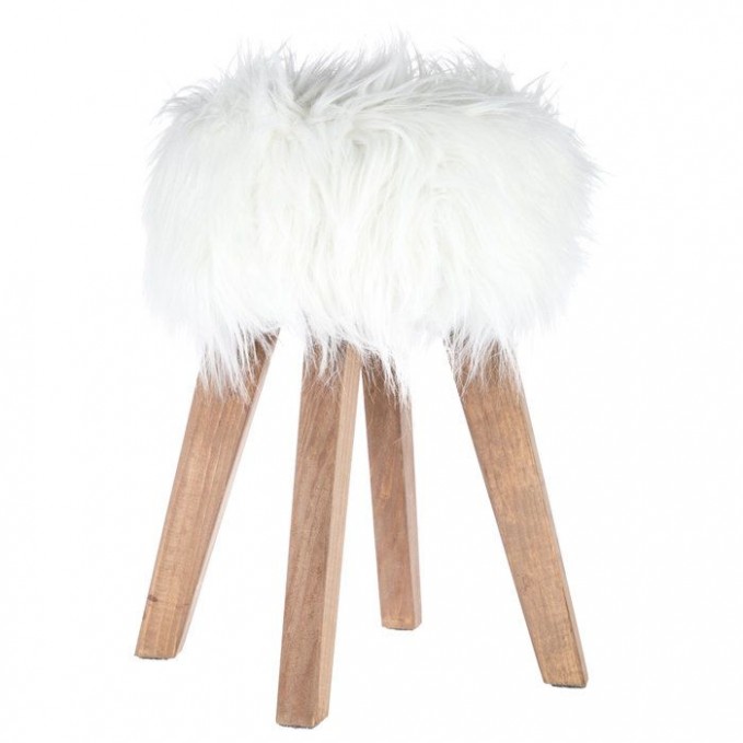 White Faux Fur Wood Stool | Wood Stool, Stools And Woods Hobby Lobby Furniture Feet