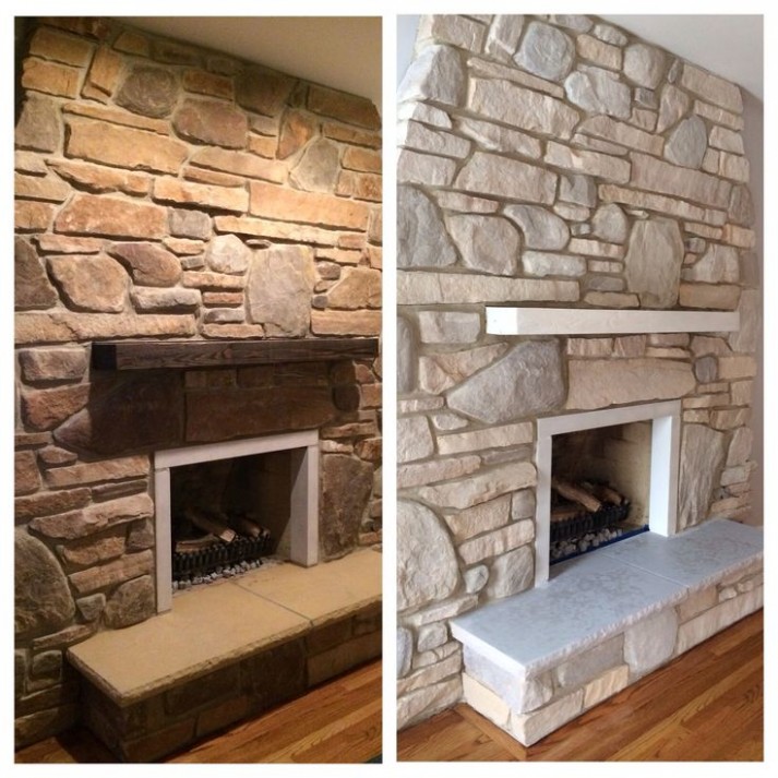 White Washed Stone Fireplace Using Annie Sloan Chalk Paint ..