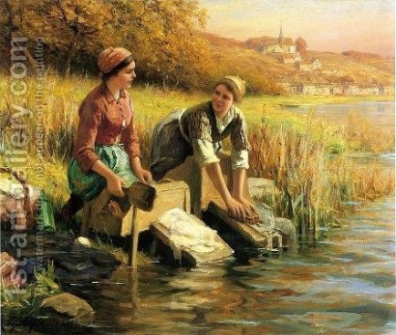 Women Washing Clothes By A Stream Canvas Oil Painting Cles Near Me